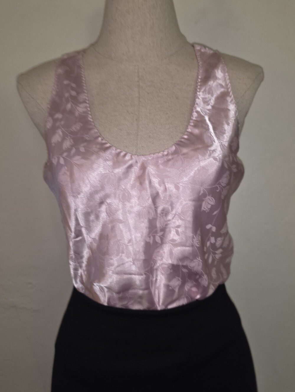 Vintage 1970s 1980s Pink Jacquard Satin Racerback Tank Top Ilise Stevens